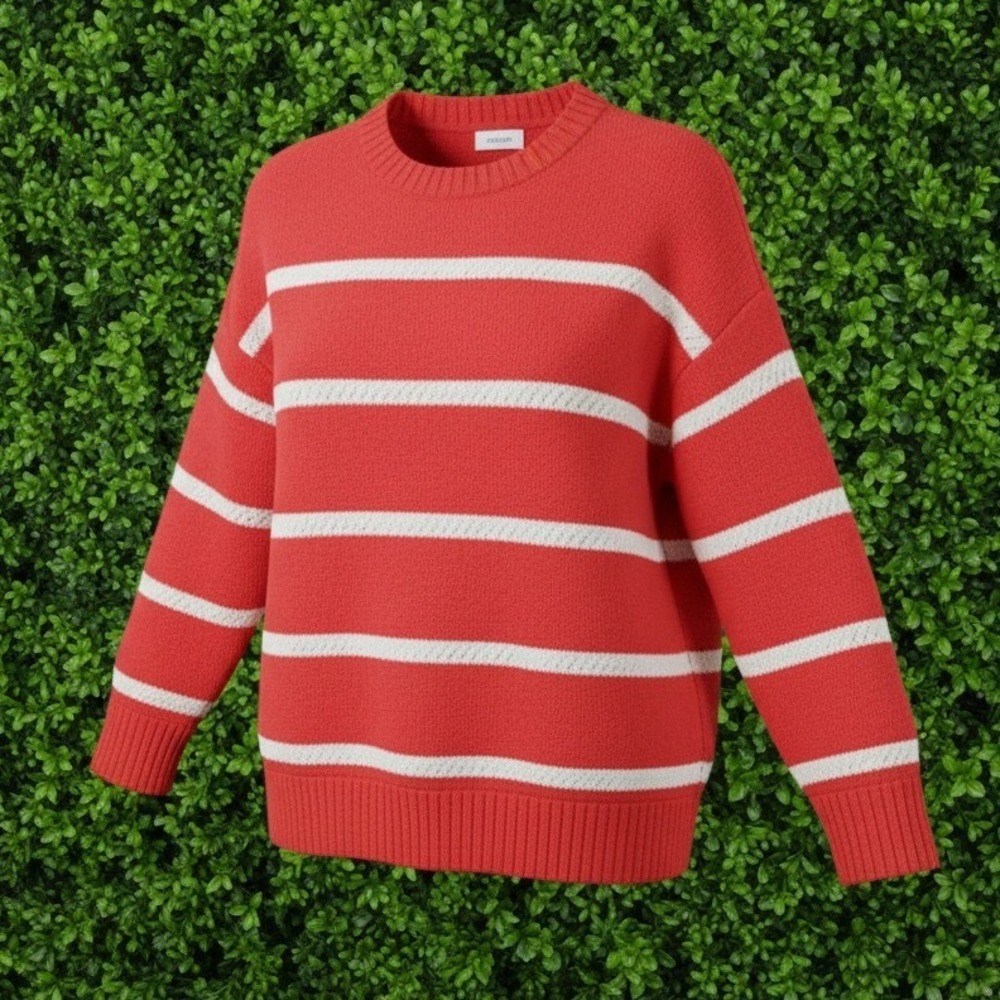 Aerie Womens Soft Oversized Striped Crewneck Sweater Red White Size Small